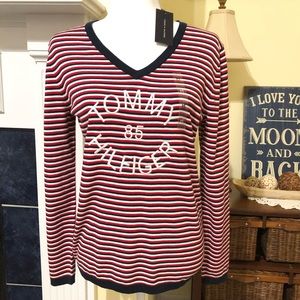 Tommy Hilfiger Logo Striped Pullover Sweater M